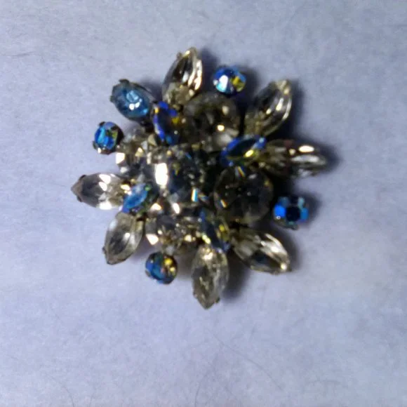 Vintage Yellow n Light Blue Rhinestone Star Brooch - Picture 4 of 6